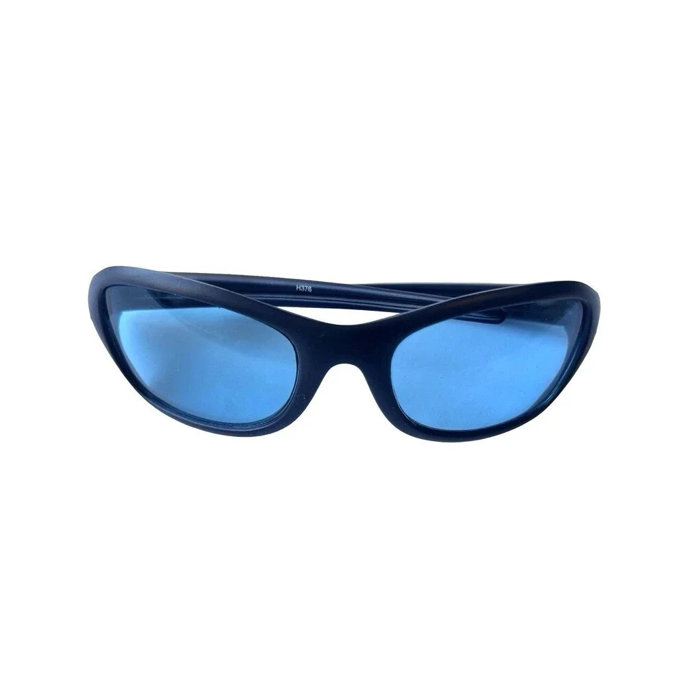 Vintage Blue Wrap Sport Sunglasses Blue Tinted Lenses Retro Y2K Outdoor Unisex